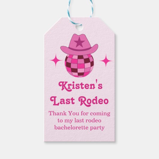 Laatste Rodeo Roze Disco Cowgirl Bruidsfeestje  Cadeaulabel (Voorkant)