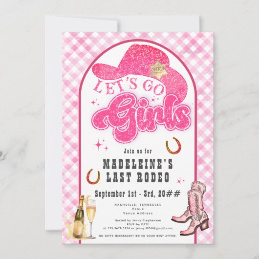 Laatste Rodeo Roze Go Meisjes Bachelorette Routebe Kaart (Voorkant)