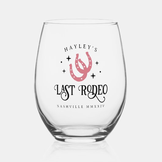 Laatste Rodeo Roze Hoefijzers Meisjesuitstap Wijnglas Zonder Voet (Voorkant)