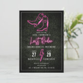 Laatste Rodeo Roze Neon Cowboylaarzen Bachelorette Kaart (Staand voorkant)