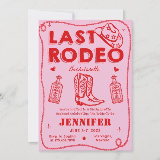 Laatste Rodeo Roze Rode Cowgirl Bachelorette Weeke Kaart (Voorkant)