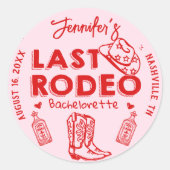 Laatste Rodeo Roze Rode Cowgirl Bruidsfeest Ronde Sticker (Voorkant)