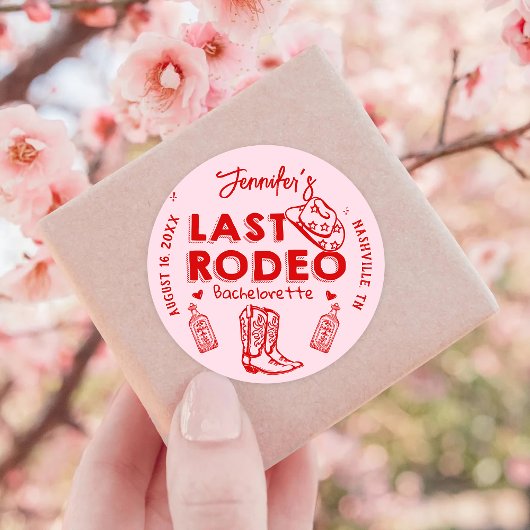 Laatste Rodeo Roze Rode Cowgirl Bruidsfeest Ronde Sticker