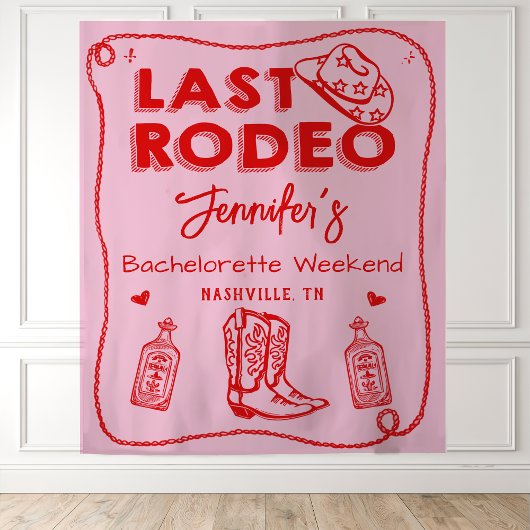 Laatste Rodeo Roze Rood Cowgirl Afscheid Weekend Wandkleed