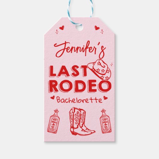 Laatste Rodeo Roze Rood Cowgirl Bachelorette Party Cadeaulabel (Voorkant)