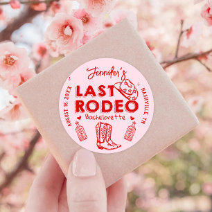 Laatste Rodeo Roze Rood Cowgirl Vrijgezellenfeest Ronde Sticker