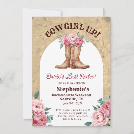 Laatste Rodeo Rustiek Roze Cowgirl Bachelorette Kaart (Voorkant)