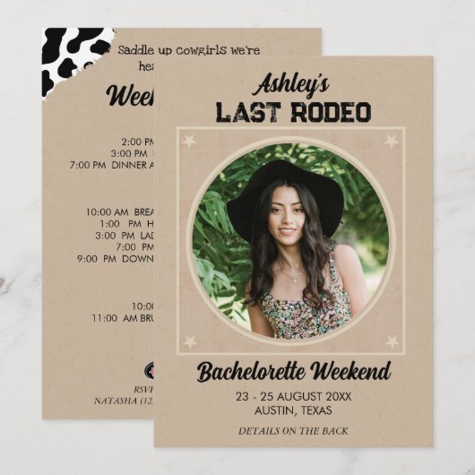 Laatste Rodeo Texas Bachelorette Bestemming Weeken Kaart (Voorkant / Achterkant)