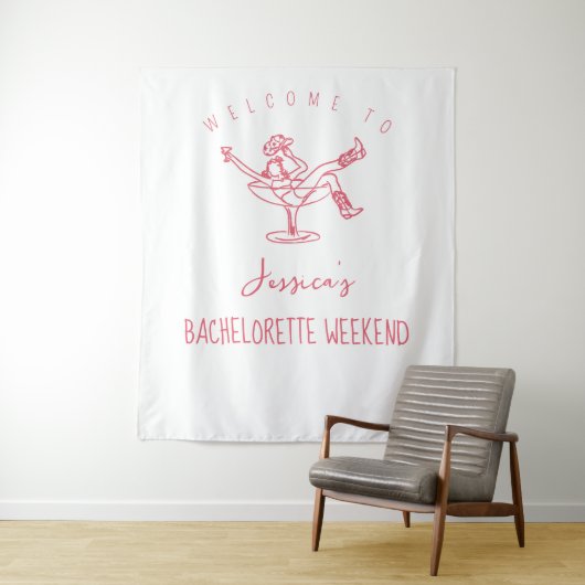Laatste rodeo vrijgezellenfeest Funky handgetekend Wandkleed (In situ)
