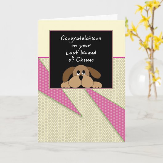 Laatste ronde Chemo Felicitaties Kaart-Dog Kaart (Gele Bloem)