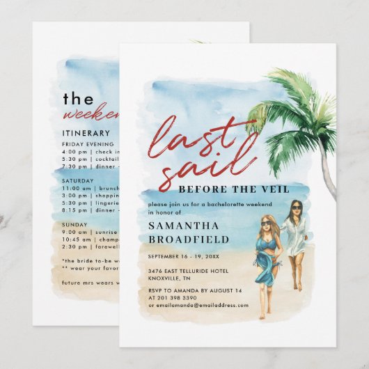 Laatste Sail Bachelorette Weekend Kaart (Voorkant / Achterkant)