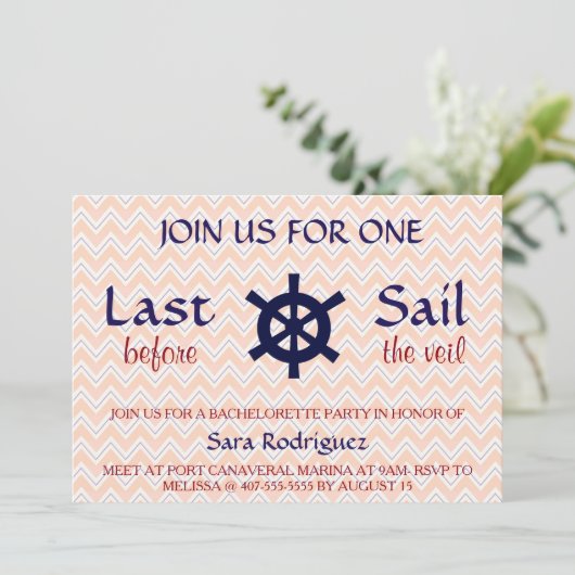 Laatste Sail voor de uitnodiging van Veil Bachelor (Staand voorkant)