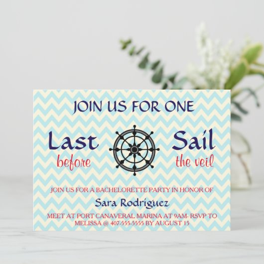 Laatste Sail voor de uitnodiging van Veil Bachelor (Staand voorkant)