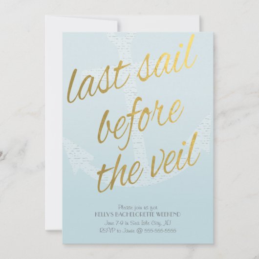 Laatste Sail voor de Veil Bachelorette in Sky Blue Kaart (Voorkant)