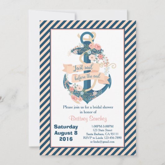 Laatste Sail voor de Veil, Bachelorette Party Kaart (Voorkant)