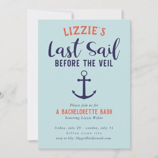 Laatste Sail voor de Veil Nautical Bachelorette Kaart (Voorkant)