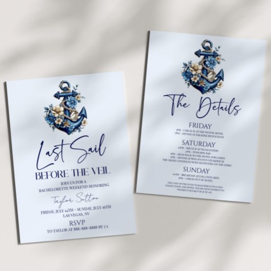 Laatste Sail voor Veil Bachelorette Weekend Party Kaart