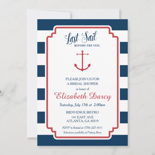 Laatste Sail voor Veil Nautical Bridal Uitnodiging (Voorkant)