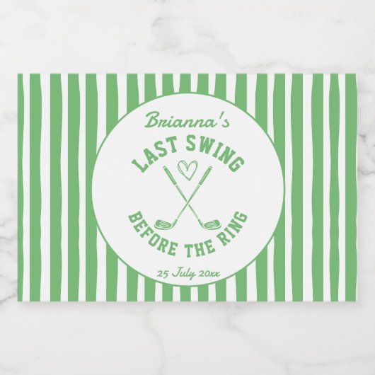 Laatste schommel golf country club Bachelorette gu Sparkling Wijnetiket (Enkel label)