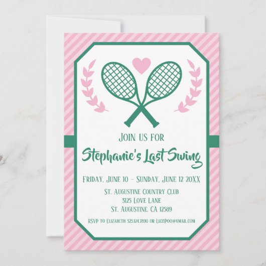 Laatste schommel Tennis Country Club Bachelorette Kaart (Voorkant)