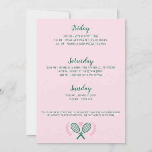 Laatste schommel Tennis Country Club Bachelorette Kaart (Achterkant)