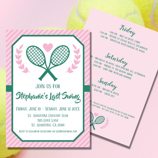 Laatste schommel Tennis Country Club Bachelorette Kaart