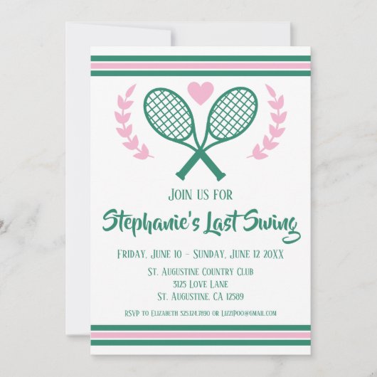 Laatste schommel Tennis Country Club Bachelorette Kaart (Voorkant)