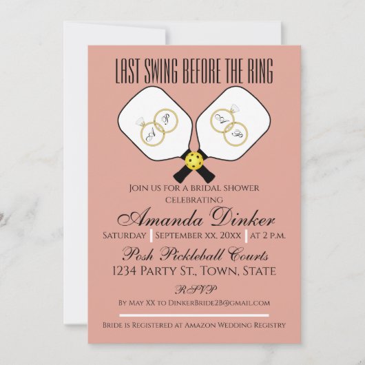 Laatste schommel Voor de Ring Bruiloft Pickleball  Kaart (Voorkant)