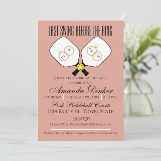 Laatste schommel Voor de Ring Bruiloft Pickleball Kaart (Staand voorkant)