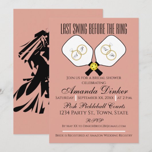 Laatste schommel Voor de Ring Bruiloft Pickleball  Kaart (Voorkant / Achterkant)