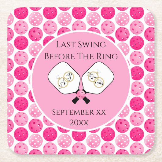 Laatste schommel Voor de Ring Bruiloft Pickleball  Kartonnen Onderzetters (Voorkant)