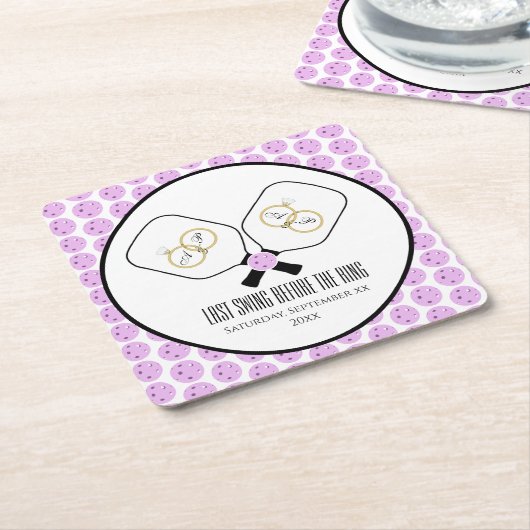 Laatste schommel Voor de Ring Bruiloft Pickleball Kartonnen Onderzetters (Schuin)