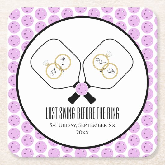 Laatste schommel Voor de Ring Bruiloft Pickleball Kartonnen Onderzetters (Voorkant)