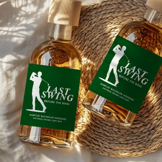 Laatste schommel voor de Ring Golf Bachelor Likeurfles Etiket