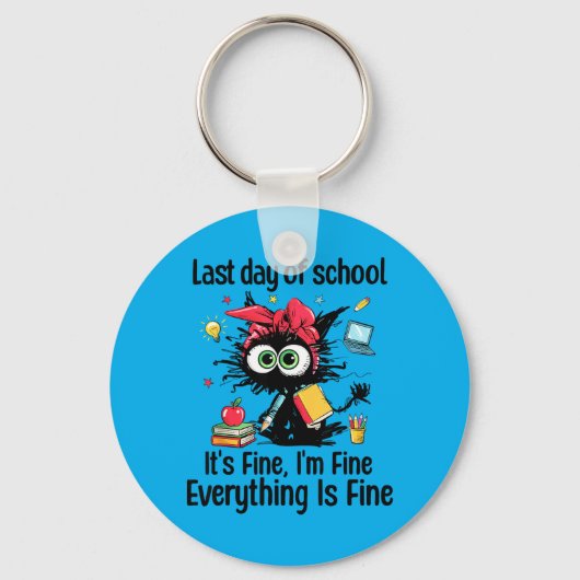 Laatste Schooldag Kat Prima Afstuderen Leraar Sleutelhanger (Voorkant)
