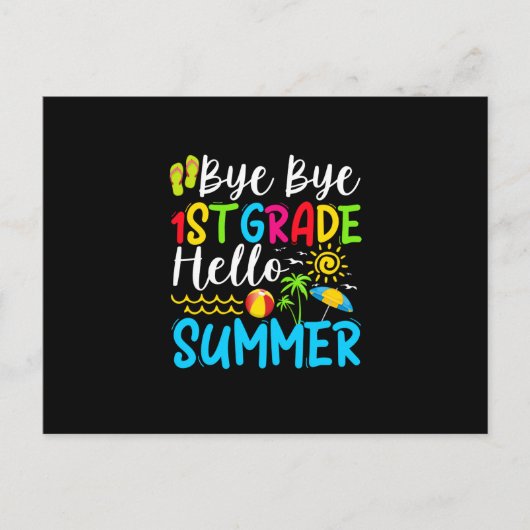 Laatste schooldag Vaarwel 1e klas Hallo zomer. Aankondigingskaart (Voorkant)