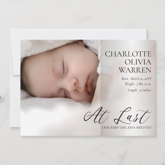 Laatste script 4 Foto Pink Birth Aankondiging (Voorkant)