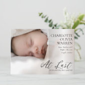 Laatste script 4 Foto Pink Birth Aankondiging (Staand voorkant)