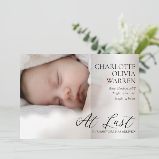 Laatste script 4 Foto Pink Birth Aankondiging (Staand voorkant)