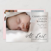 Laatste script 4 Foto Pink Birth Aankondiging (Voorkant / Achterkant)