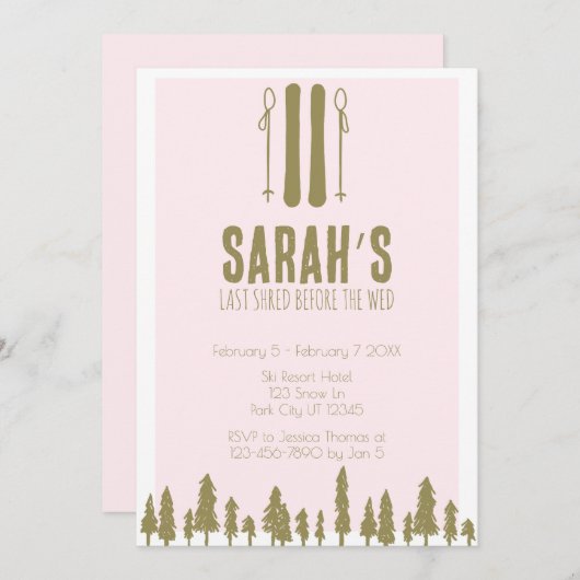 Laatste Shred Skiing Winter Bachelorette Party Kaart (Voorkant / Achterkant)