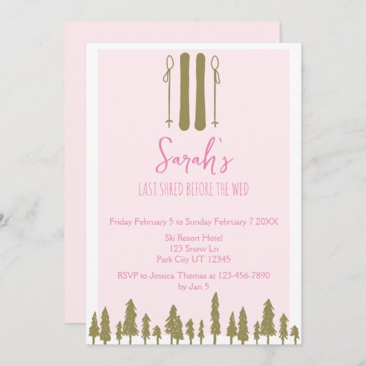 Laatste Shred Winter Ski Bachelorette Party Kaart (Voorkant / Achterkant)