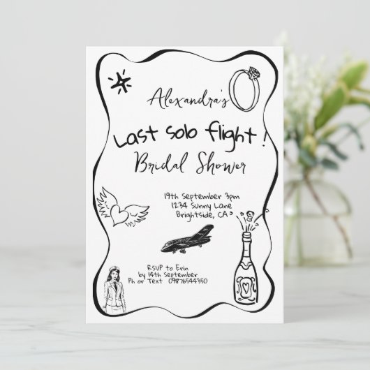 Laatste Solo Flight Hand Bruids Douche Uitnodiging (Staand voorkant)
