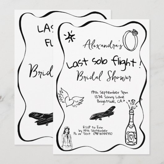 Laatste Solo Flight Hand Bruids Douche Uitnodiging (Voorkant / Achterkant)