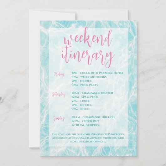 Laatste Splash Beach Bachelorette Weekend Route Kaart (Achterkant)