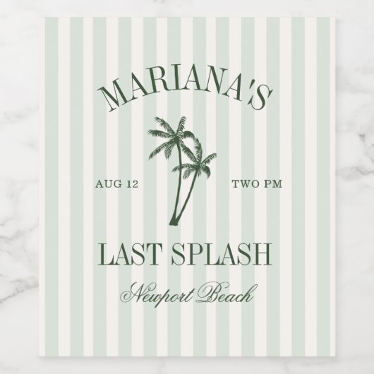 Laatste Splash Beach Palms Bachelorette Wijn Etiket (Enkel label)