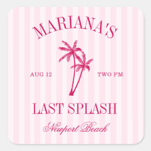 Laatste Splash Beach Palms Heet Roze Bachelorette Vierkante Sticker