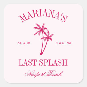 Laatste Splash Beach Palms Heet Roze Bachelorette Vierkante Sticker