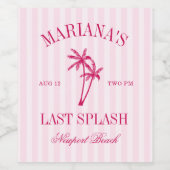 Laatste Splash Beach Palms Hot Pink Bachelorette Wijn Etiket (Enkel label)