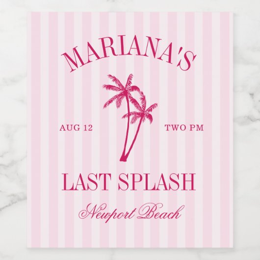 Laatste Splash Beach Palms Hot Pink Bachelorette Wijn Etiket (Enkel label)